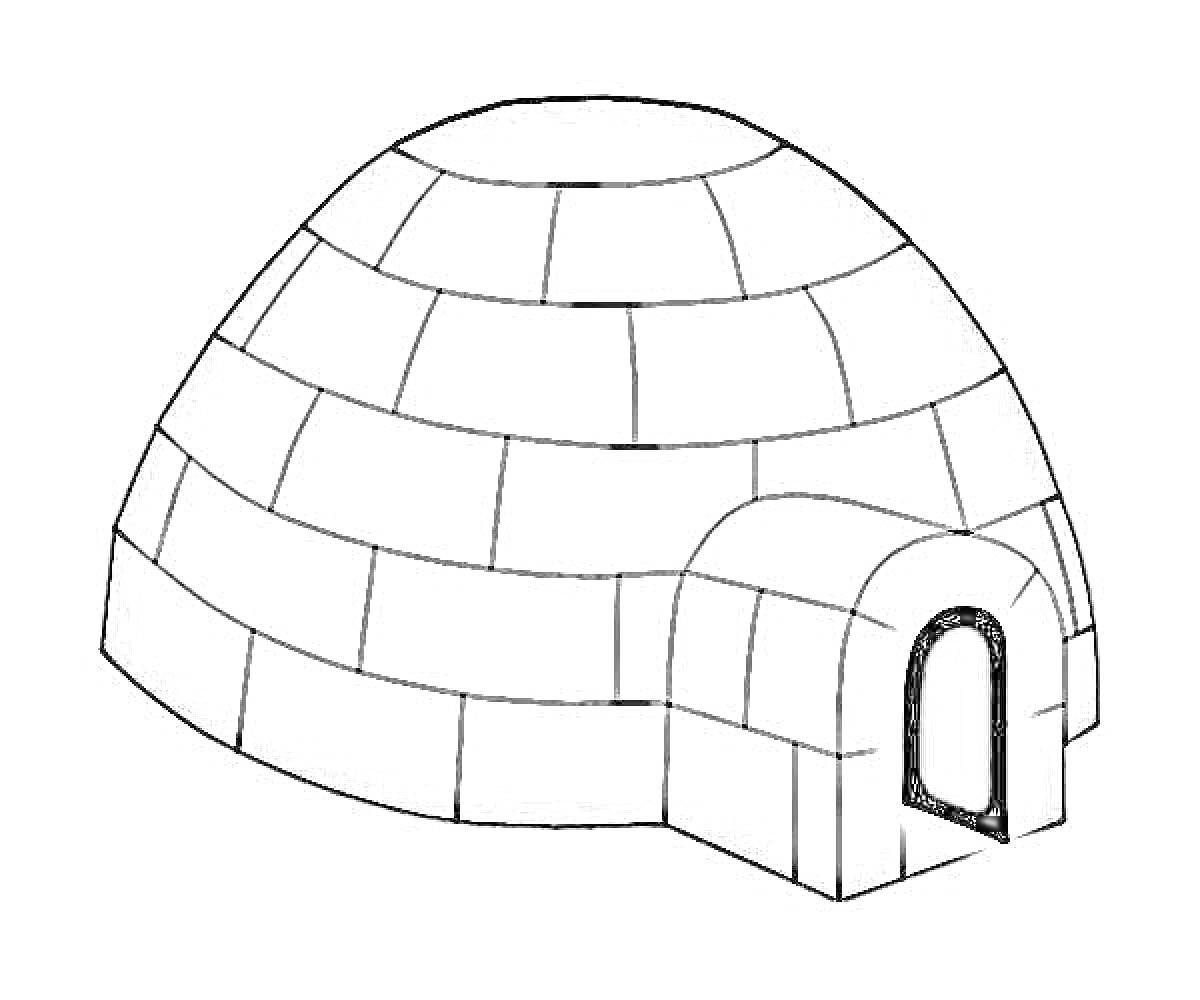 Иглу с геометрическими блоками и входной аркой