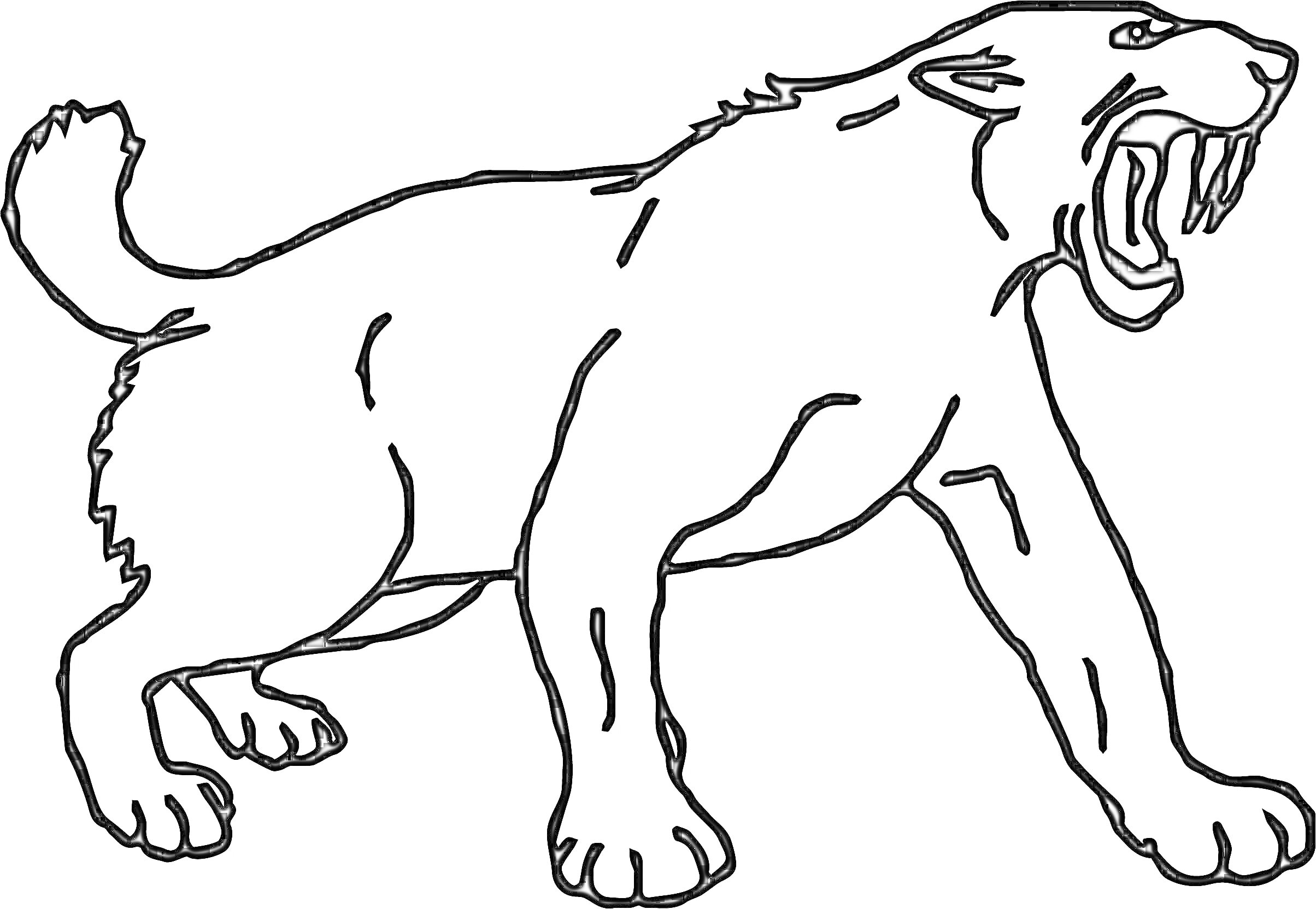 Раскраска Саблезубый тигр с открытой пастью