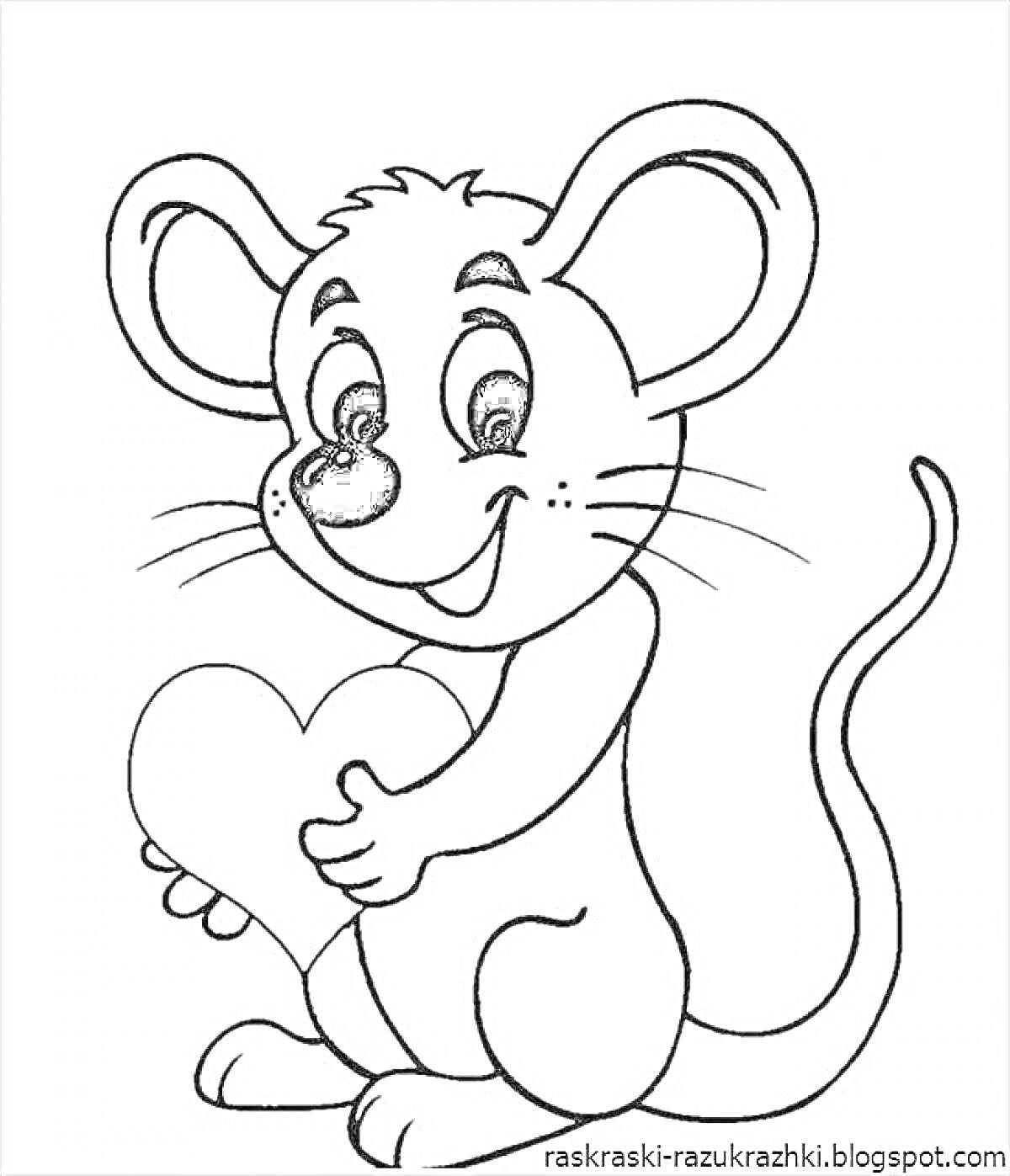Раскраска Мышка с сердечком