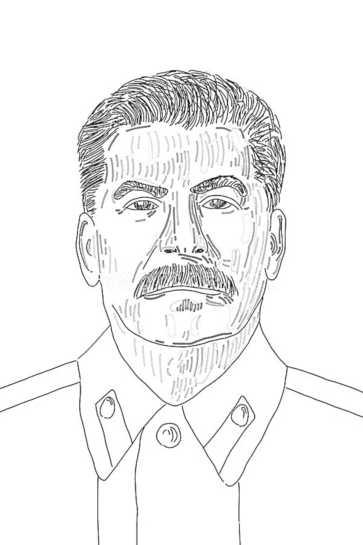 Раскраска Портрет мужчины с усами в военной форме