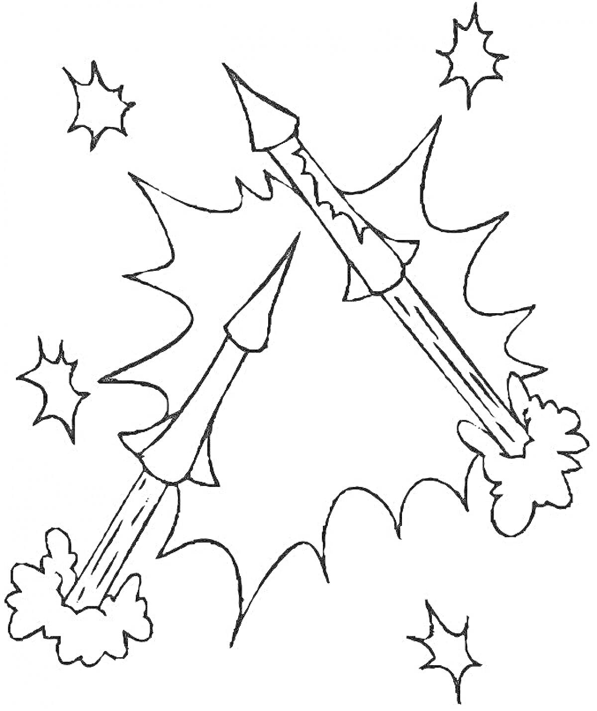 На раскраске изображено: Искры, Взрыв