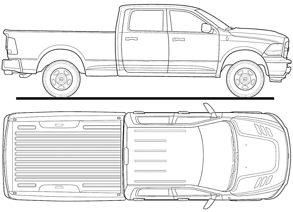 На раскраске изображено: Dodge ram, Пикап, Транспорт