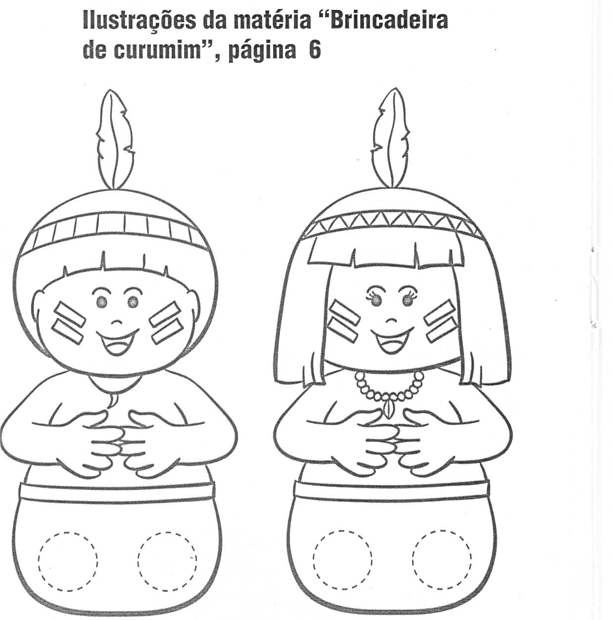 Раскраска Две фигурки для пальчикового театра с изображением индейцев с перьями на головных уборах