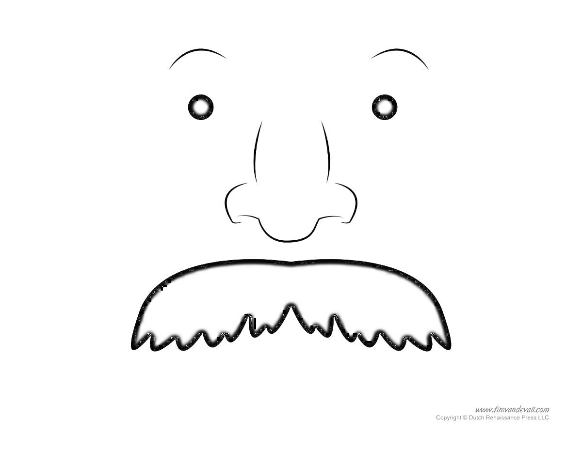 Раскраска Усы и лицо с носом и глазами