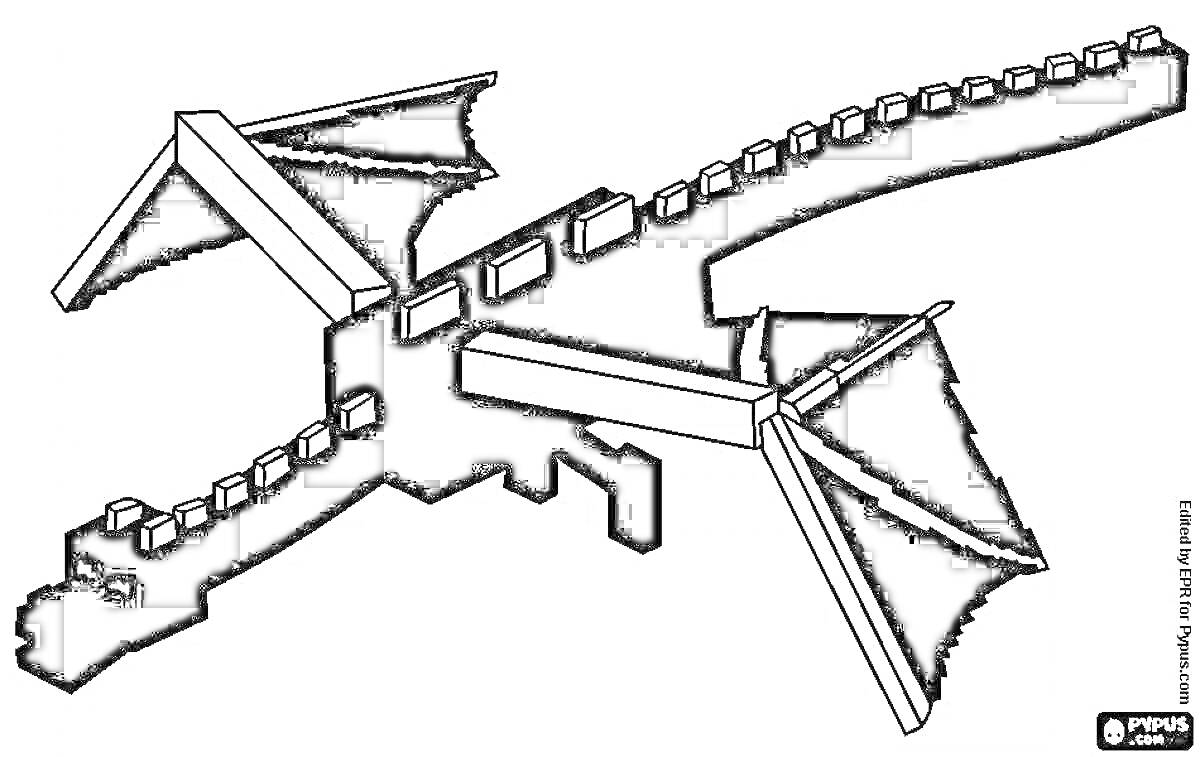 Раскраска Дракон из Майнкрафт с распростертыми крыльями и длинным хвостом