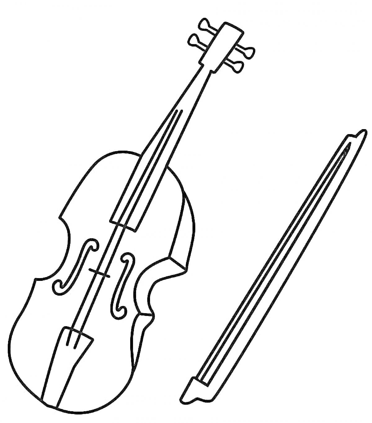 На раскраске изображено: Скрипка, Смычок, Музыкальный инструмент, Струнный инструмент, Музыка