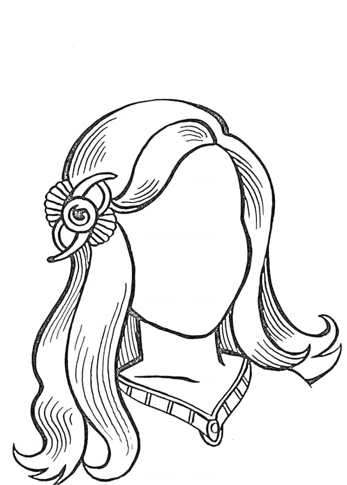 Раскраска Портрет девушки с цветком в волосах и ожерельем