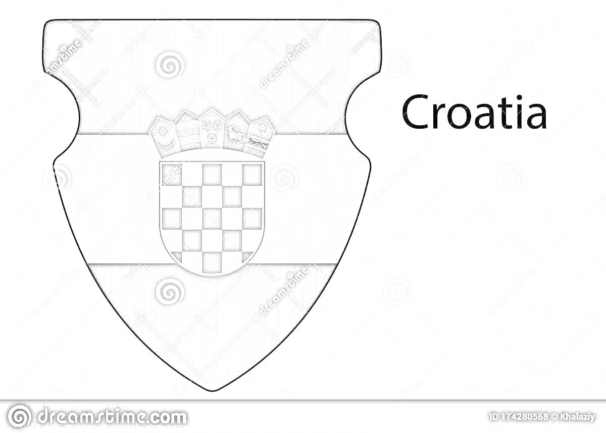 Раскраска Герб на щите с хорватским флагом и надписью 