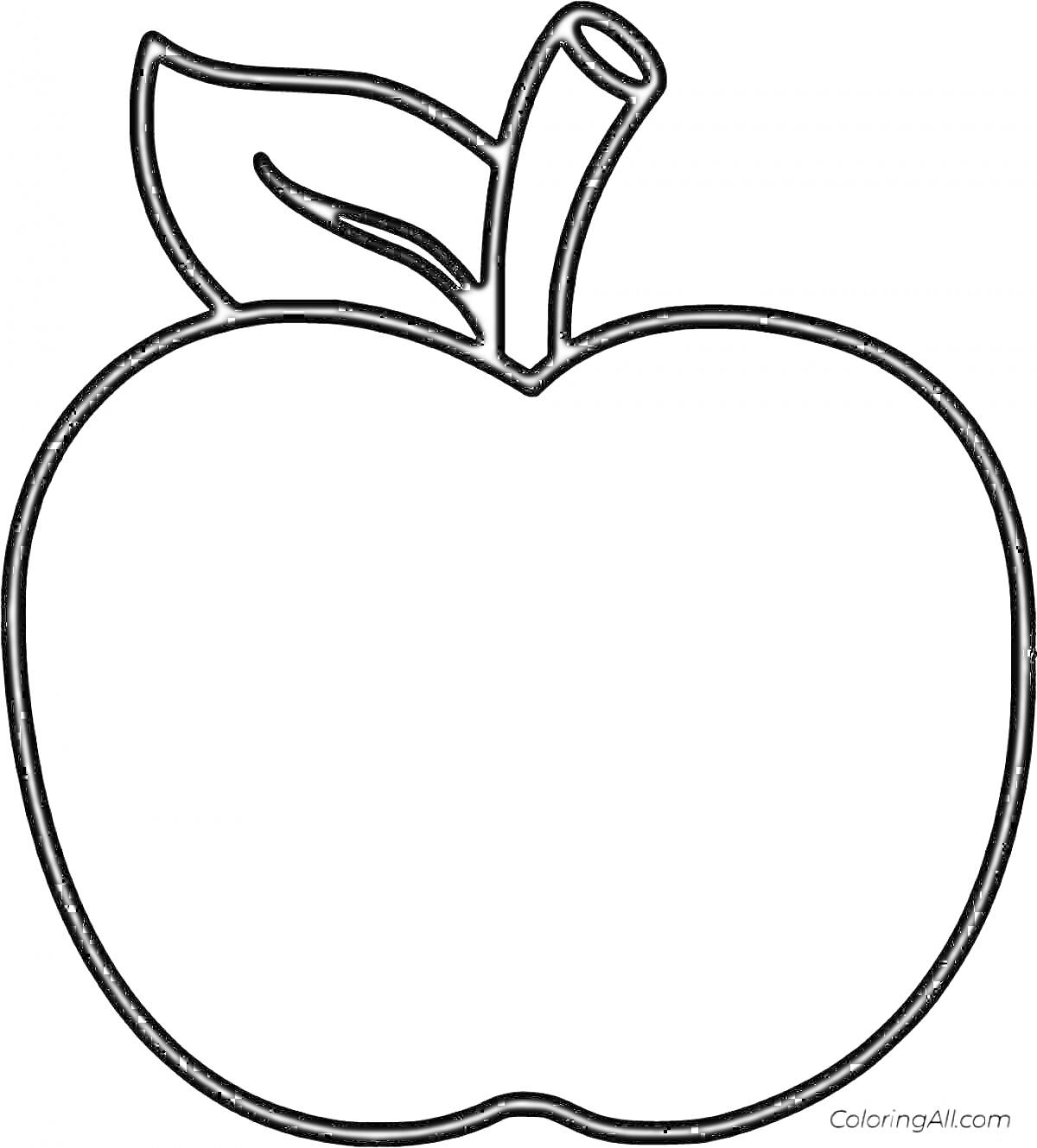 Раскраска яблоко с листочком и черешком