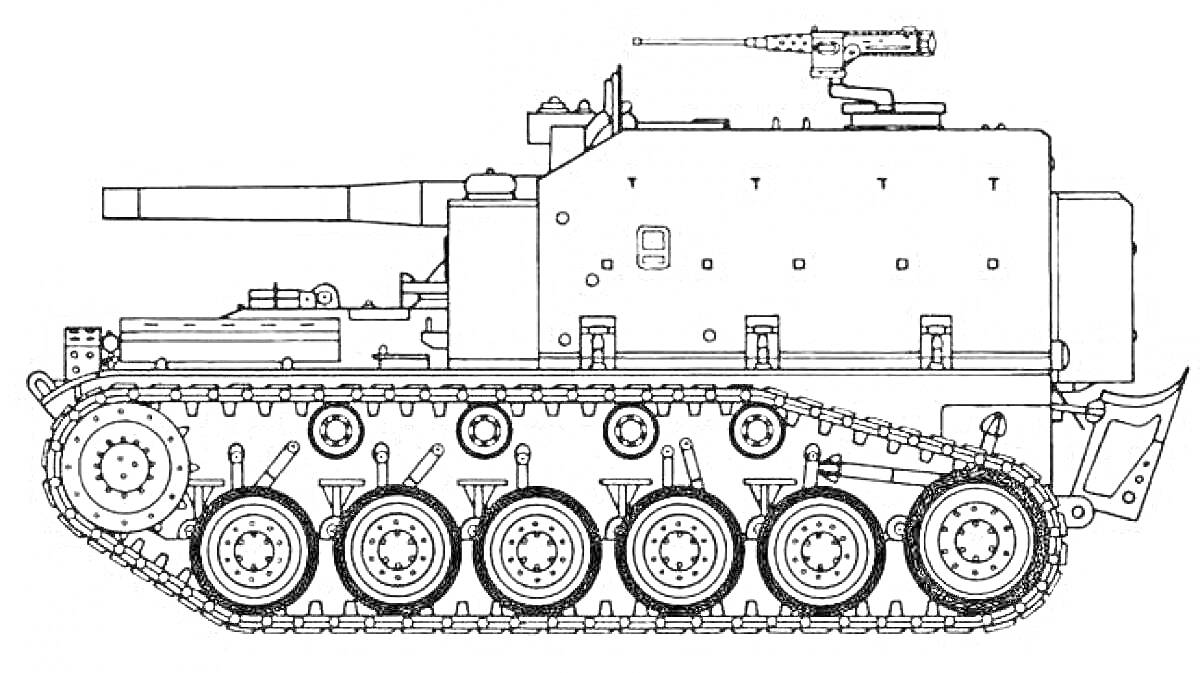 Раскраска KV-44M с пушкой, пулеметами и гусеничным движителем