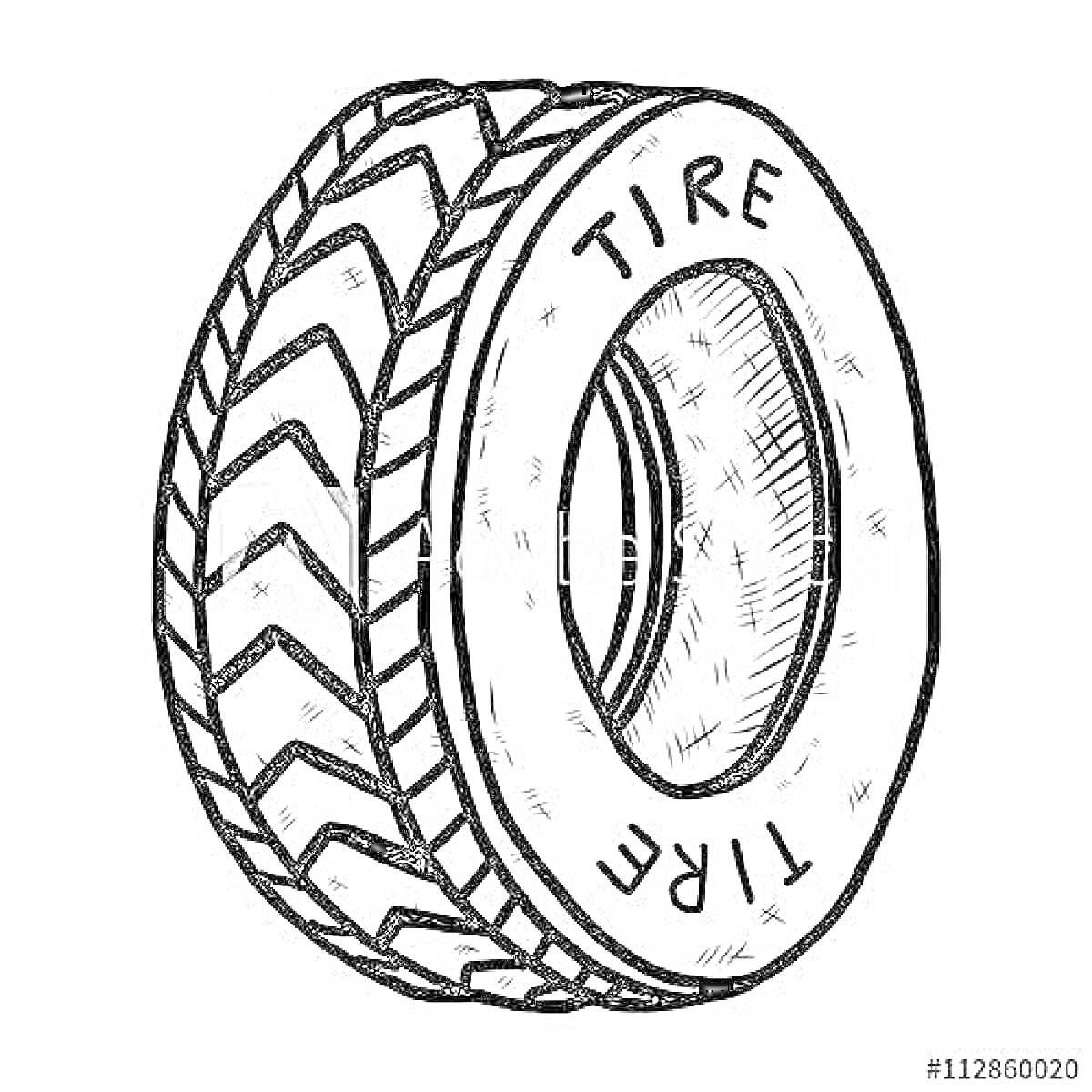 Раскраска Рисунок шины с протектором и надписью TIRE