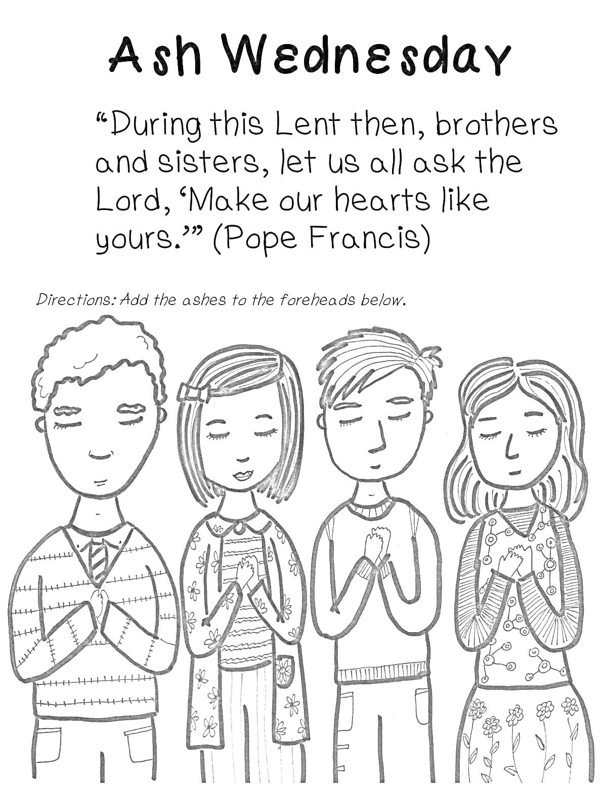 Раскраска Ash Wednesday с четырьмя молящимися людьми