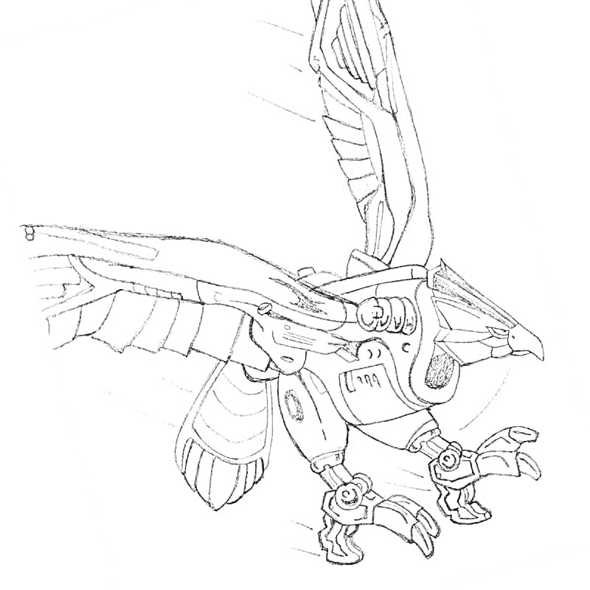 Раскраска Скричер-робот в форме орла с расправленными крыльями