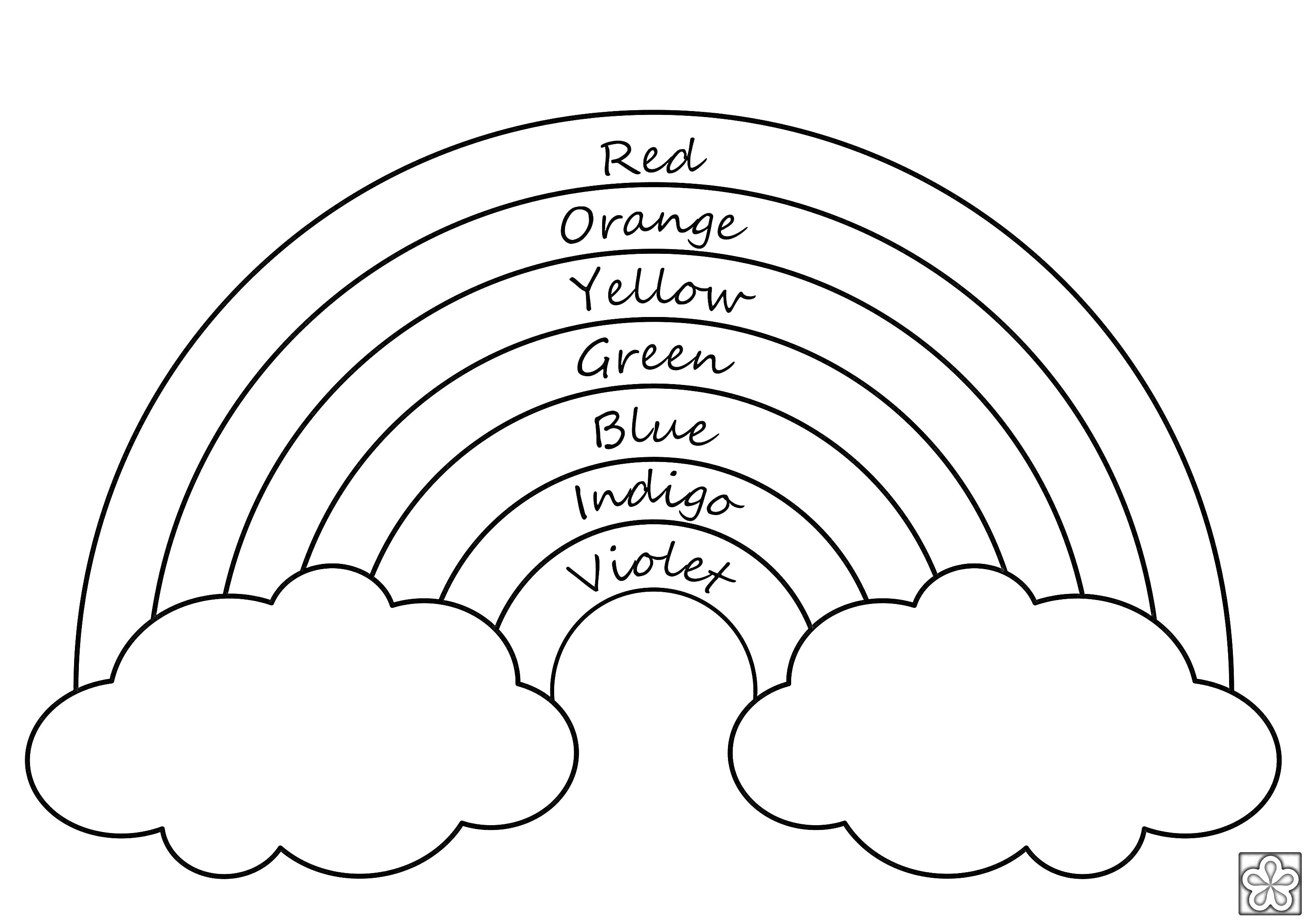 Раскраска Радуга с цветами и облаками