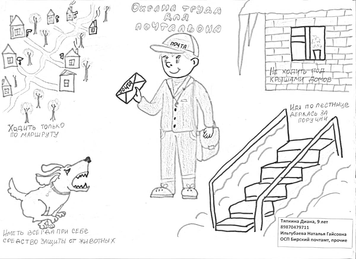 На раскраске изображено: Безопасность, Человек, Форма, Собака, Лестница, Поручни, Для детей, Дом, Дороги