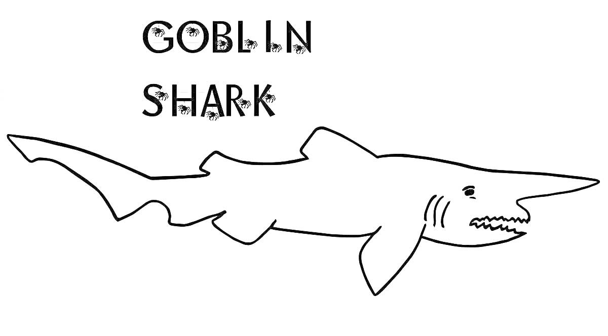 Раскраска Гоблинская акула с надписью GOBLIN SHARK