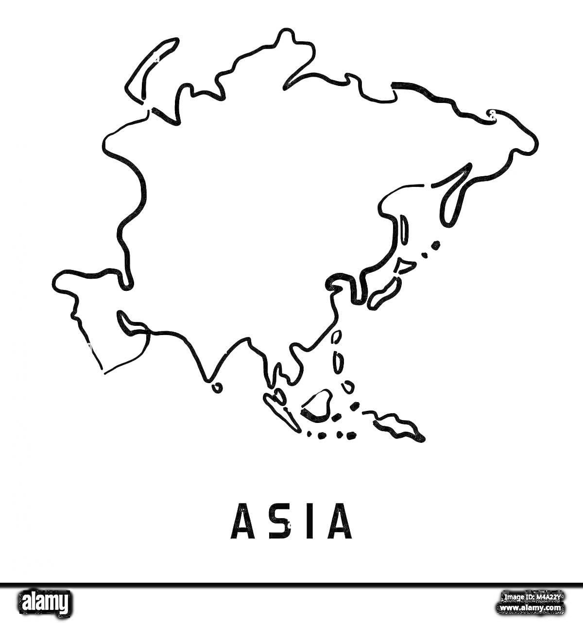 Раскраска Контурная карта Азии с названием 