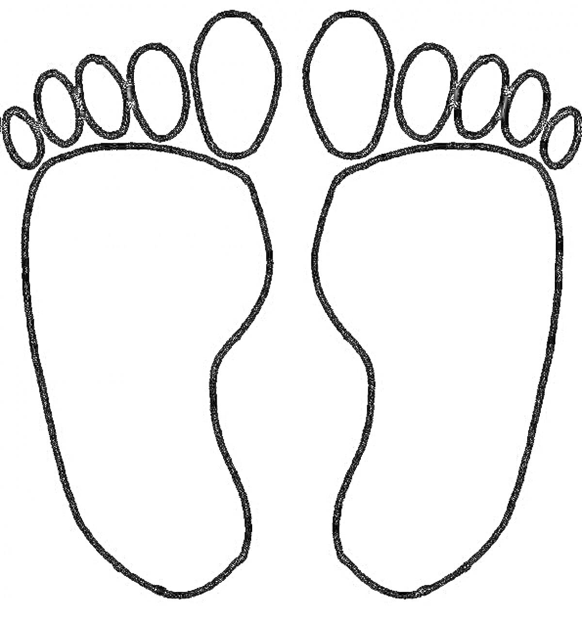 Раскраска Контурные следы человеческих ног с пальцами