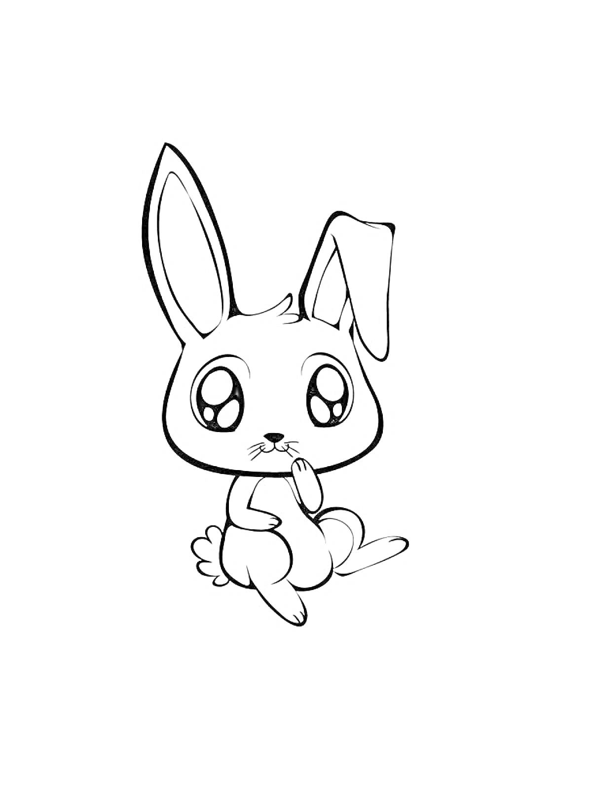 Раскраска Аниме кролик сидит и держит лапку у рта