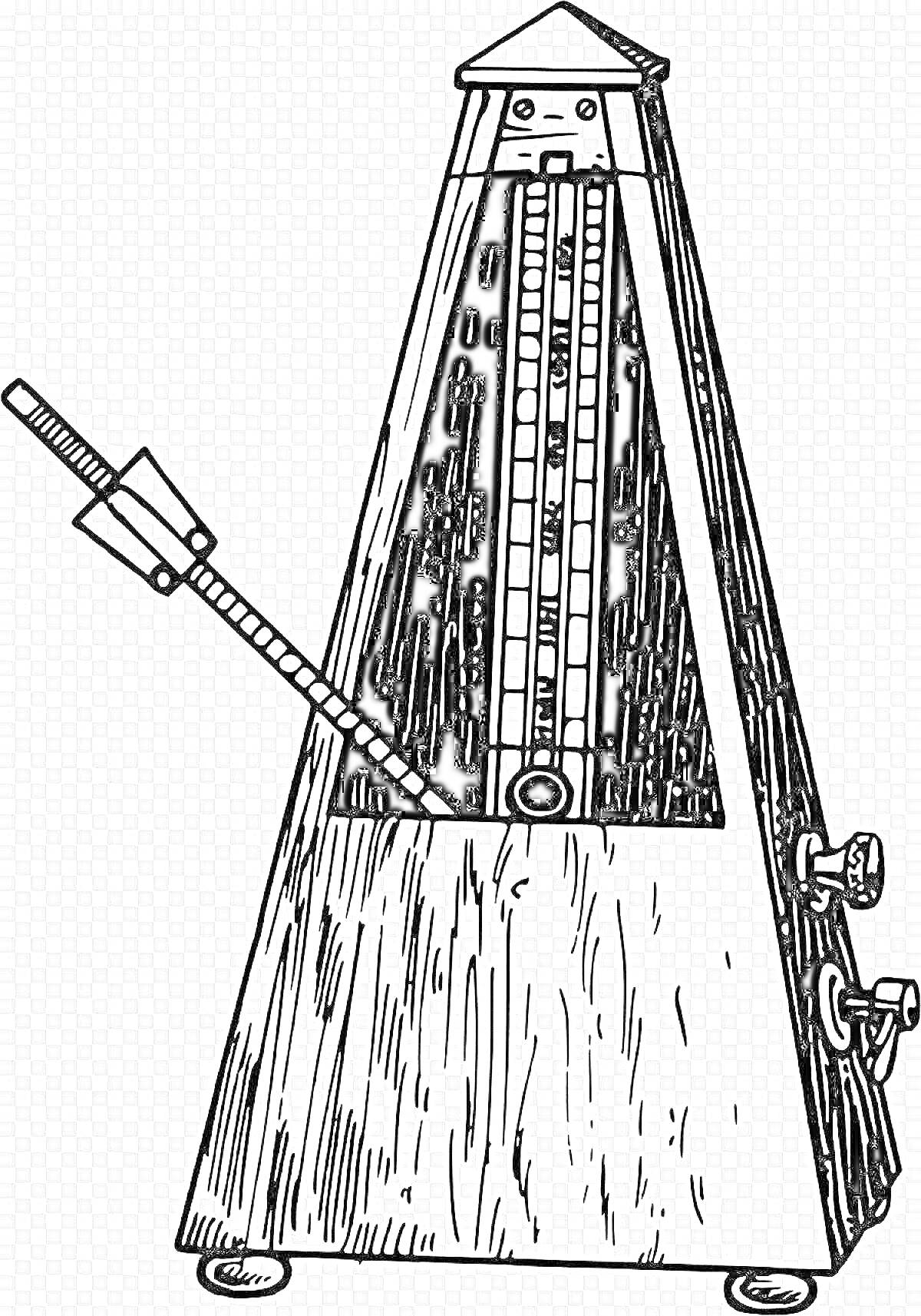 Метроном с маятником, треугольный корпус с ручками и ножками для устойчивости