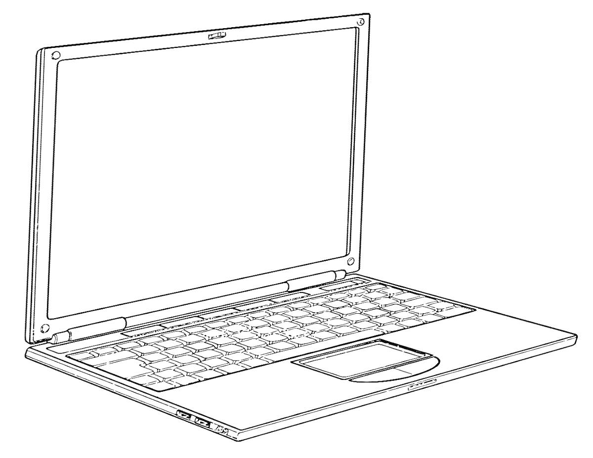 На раскраске изображено: Ноутбук, Экран, Клавиатура, Техника, Компьютер