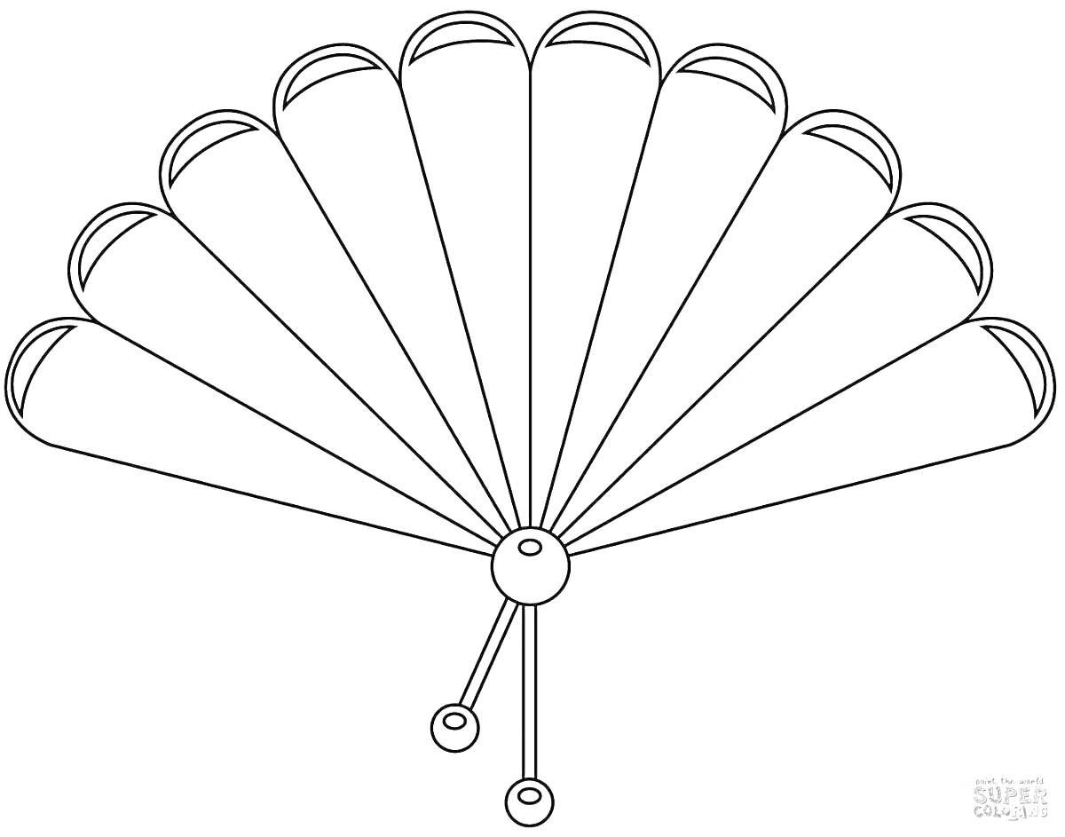 Раскраска Японский веер с элементами крепления и декоративными кисточками