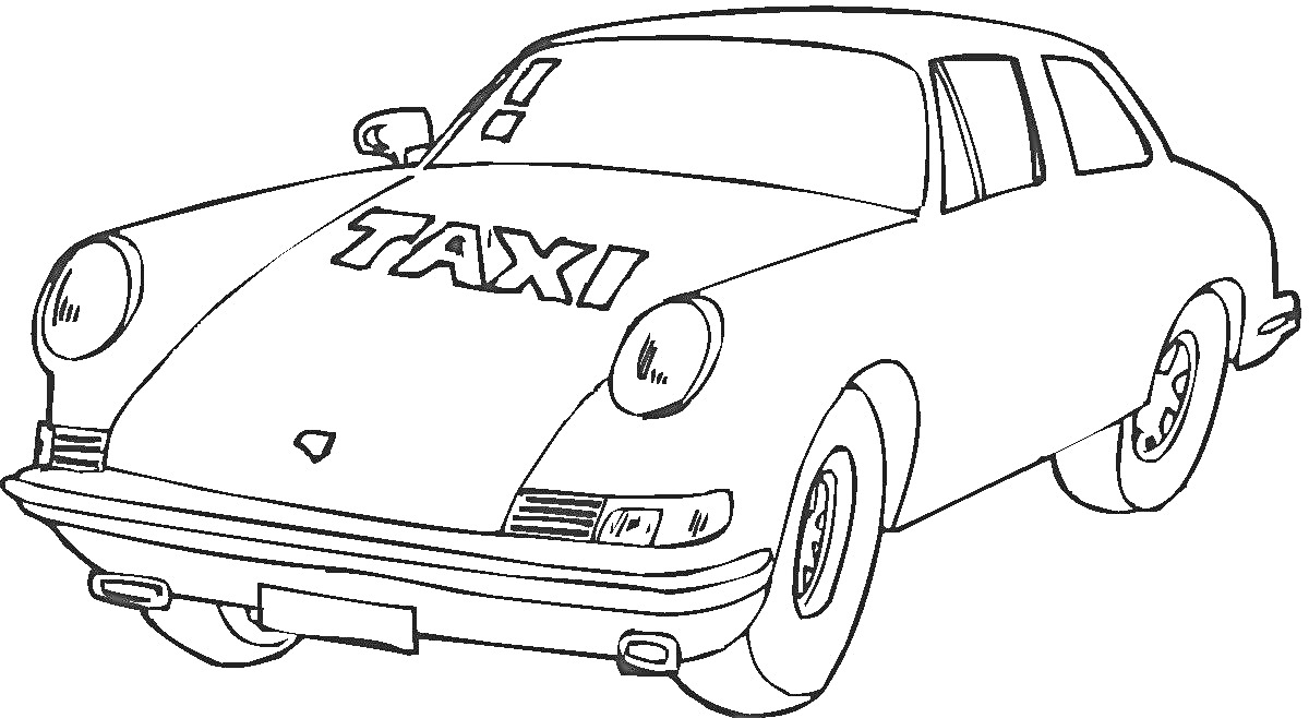 На раскраске изображено: Такси, Буква Т, Транспорт, Авто, Машины