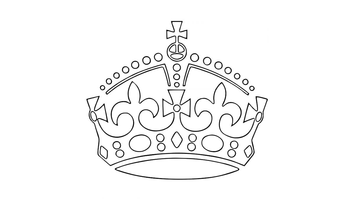 Раскраска Корона с крестами, кругами и декоративными элементами