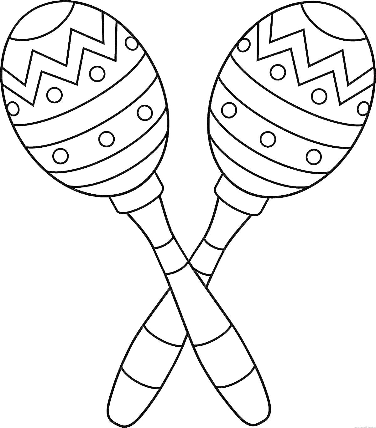 Две раскрашенные ложки-маракасы с узорами (зигзаги и точки)