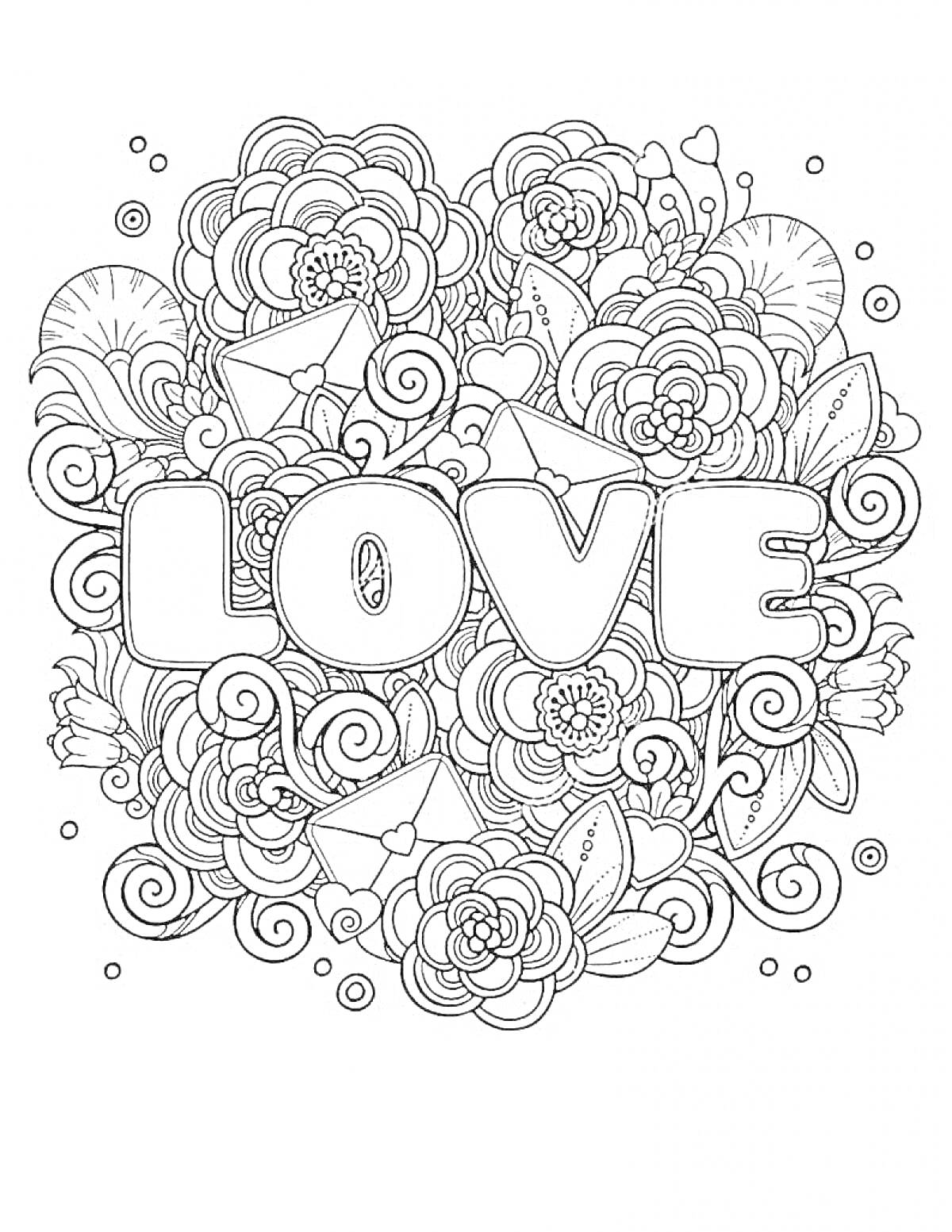 На раскраске изображено: Любовь, Цветы, Антистресс, Узоры, Романтика