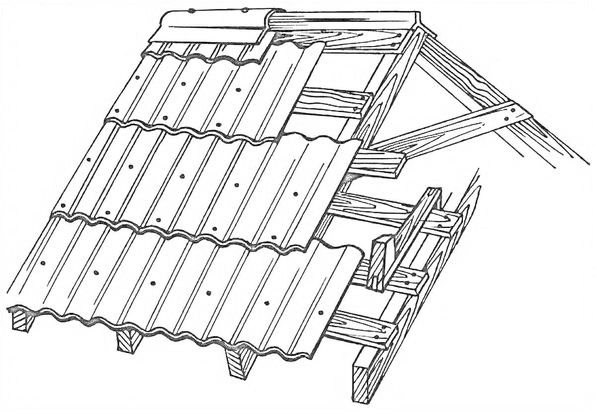 Крыша с черепицей и деревянной конструкцией