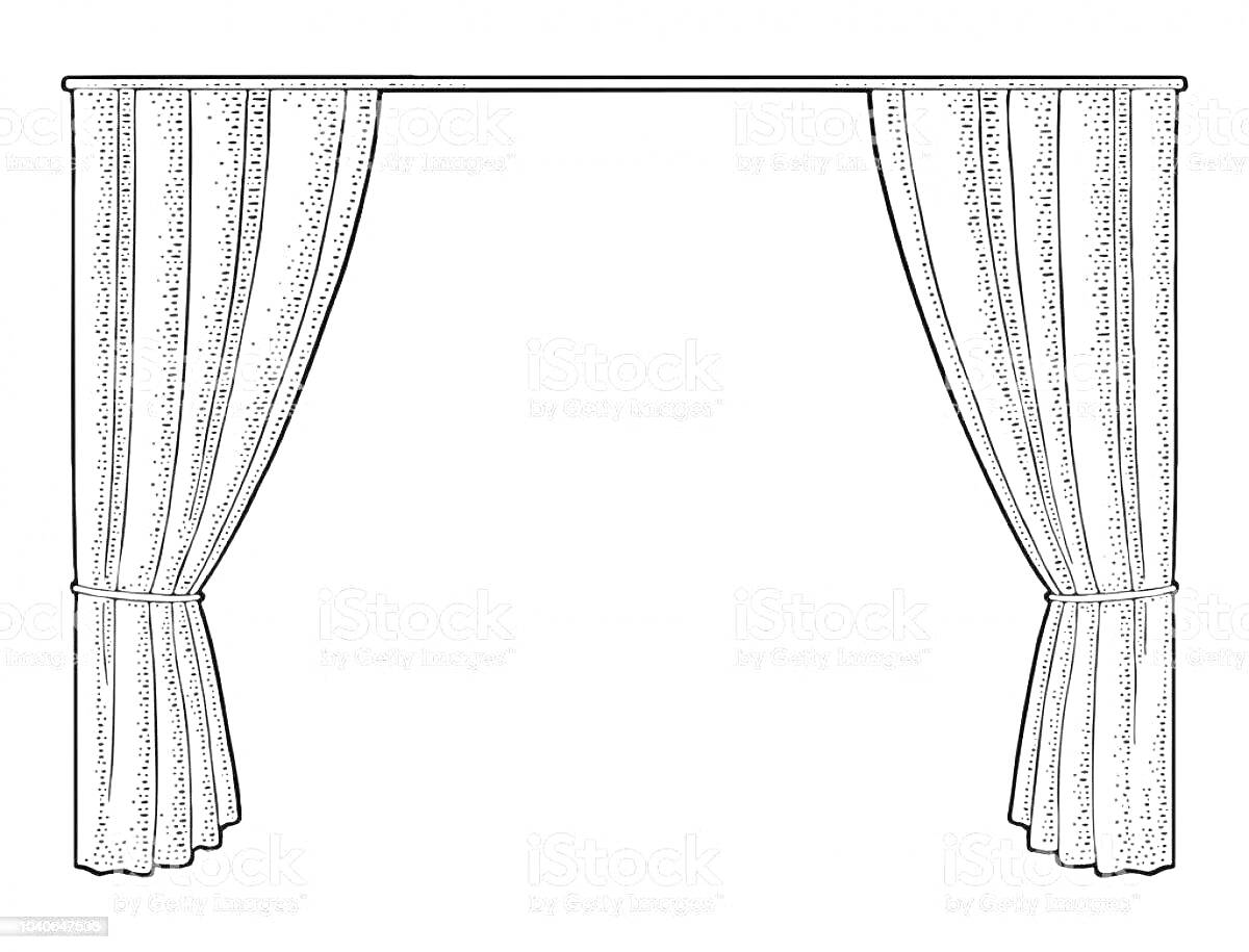 На раскраске изображено: Драпировка, Кулисы, Театр, Занавески, Декоративные элементы