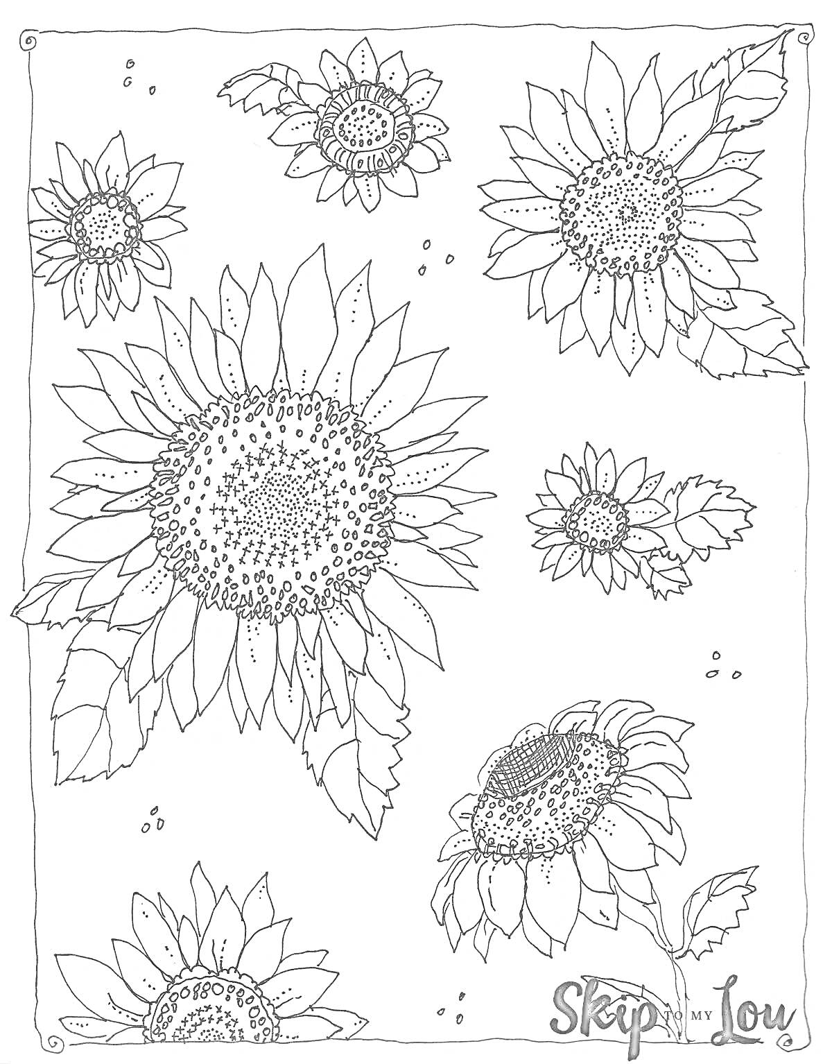 На раскраске изображено: Вышивка, Подсолнухи, Цветы, Листья