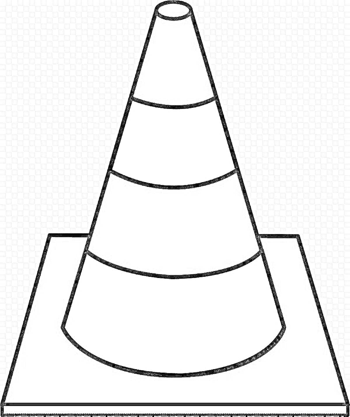 Раскраска с изображением дорожного конуса с полосами на квадратной подставке