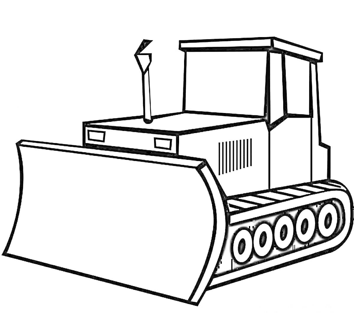 На раскраске изображено: Бульдозер, Ковш, Техника, Строительная техника