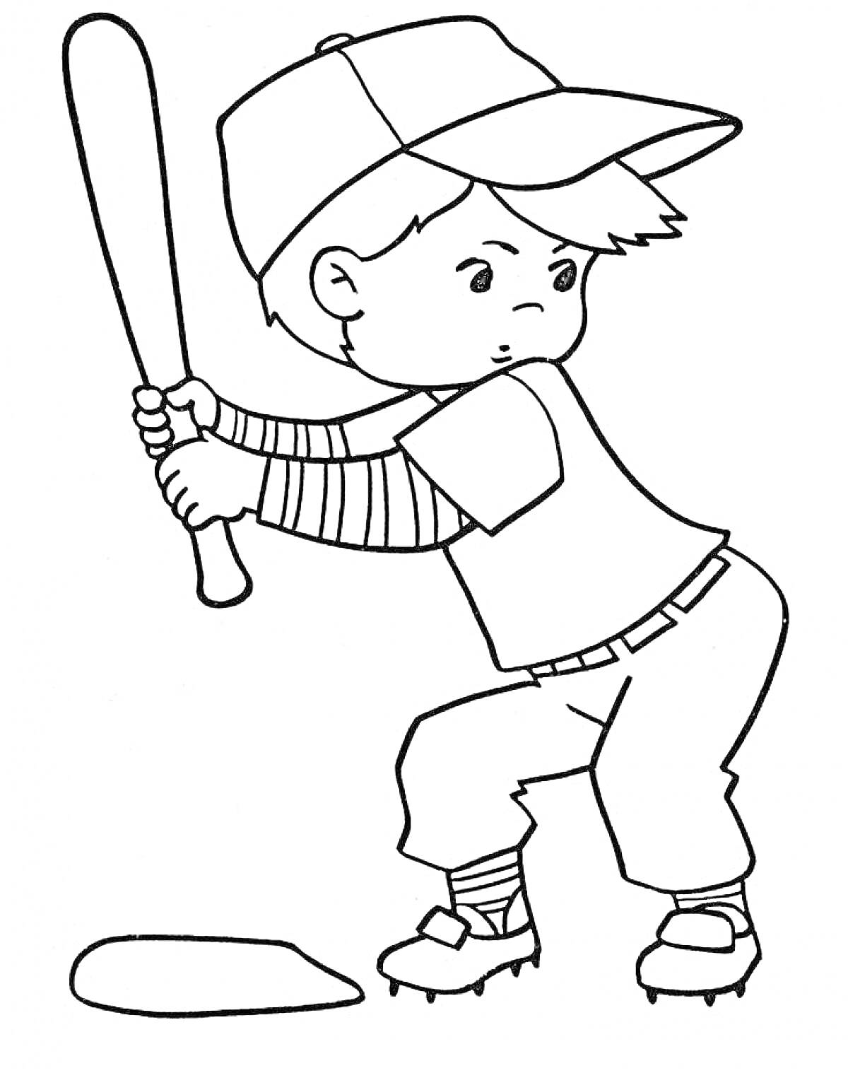 Раскраска Мальчик с бейсбольной битой