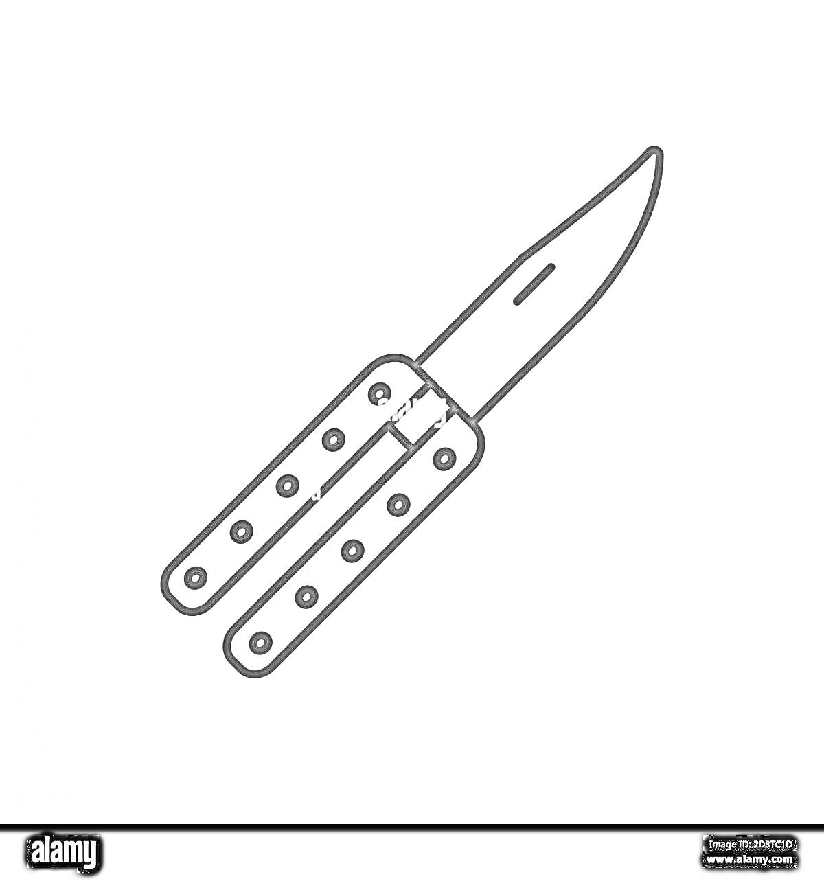 Раскраска Раскрытый нож бабочка с прямым клинком и ручкой с отверстиями