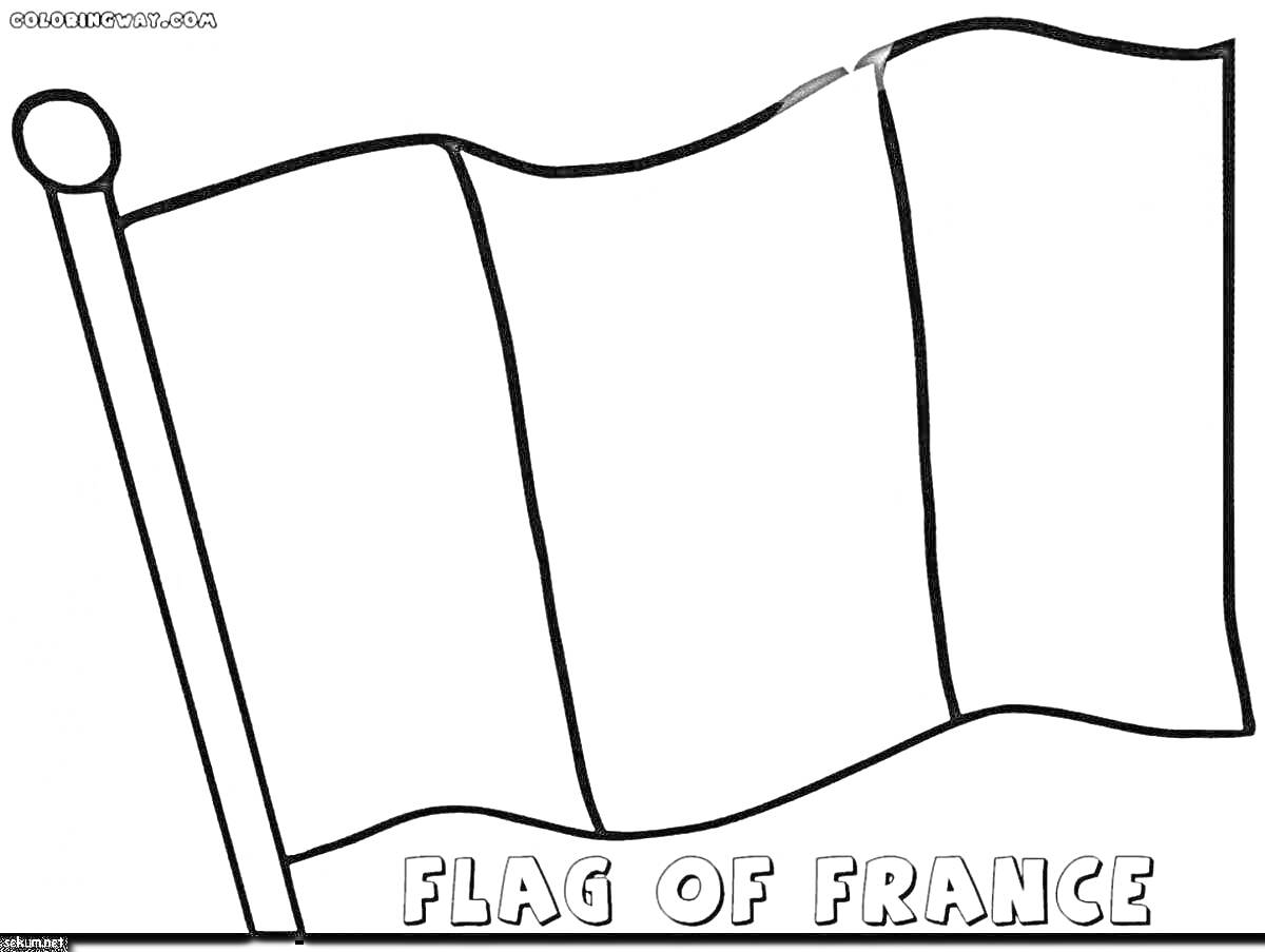 На раскраске изображено: Флаг, Франция, Надпись, Для детей