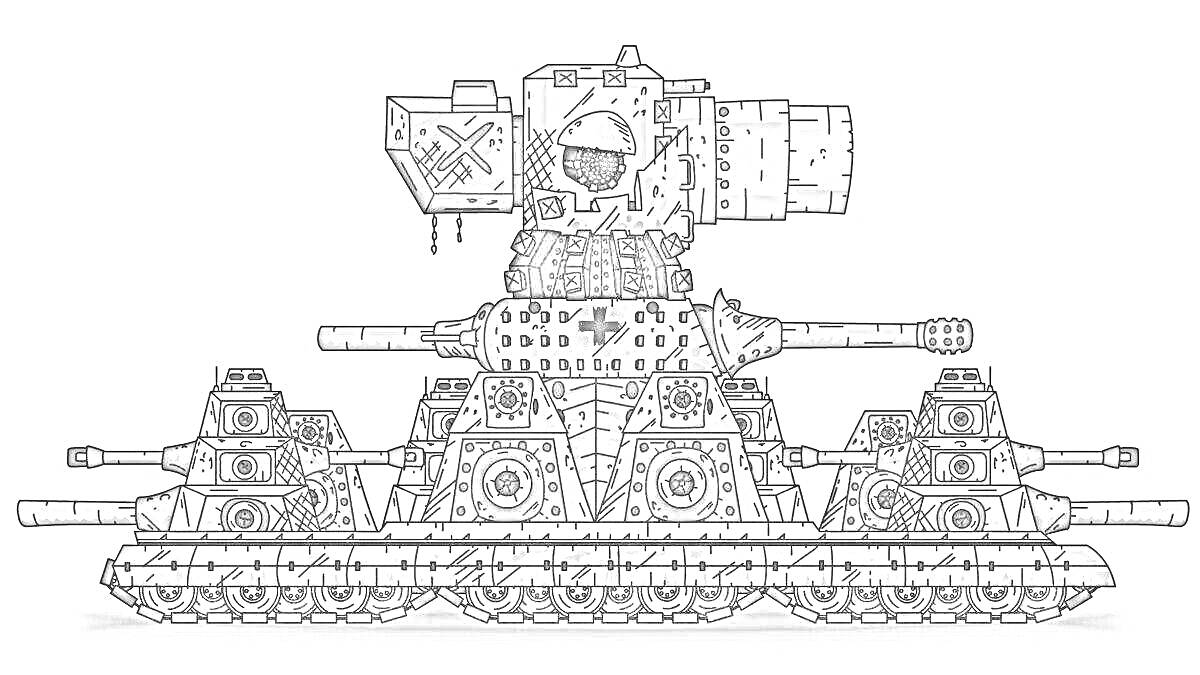 На раскраске изображено: Танк, Бронетехника, Гусеницы, Военная техника, Артиллерия