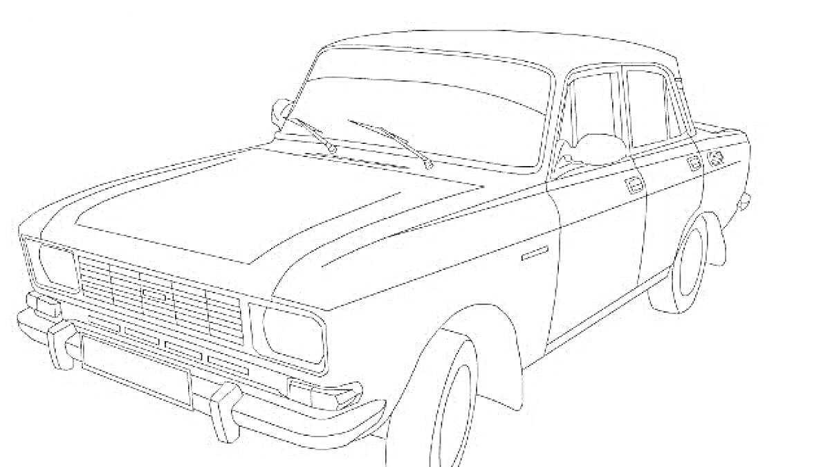 Раскраска Автомобиль Москвич с четырьмя дверями и передними фарами