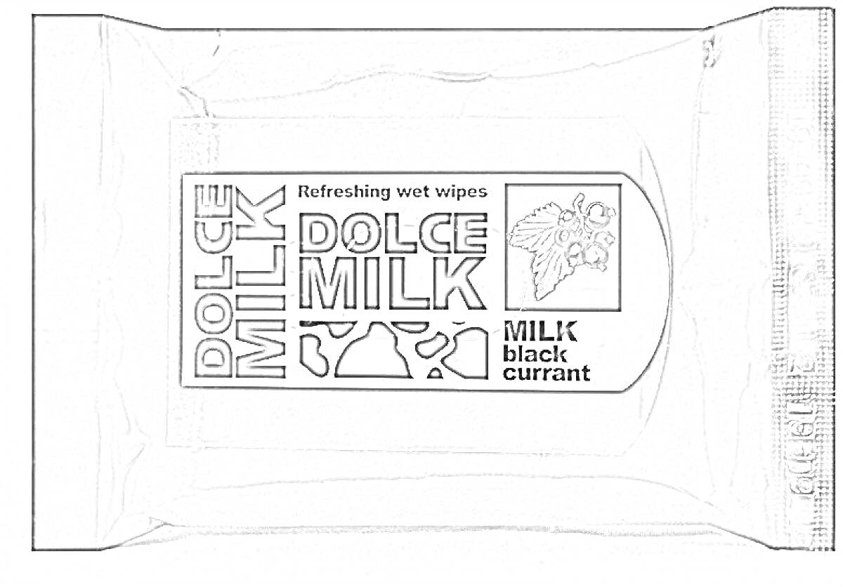 Раскраска Упаковка освежающих влажных салфеток Dolce Milk с черной смородиной и надписью 
