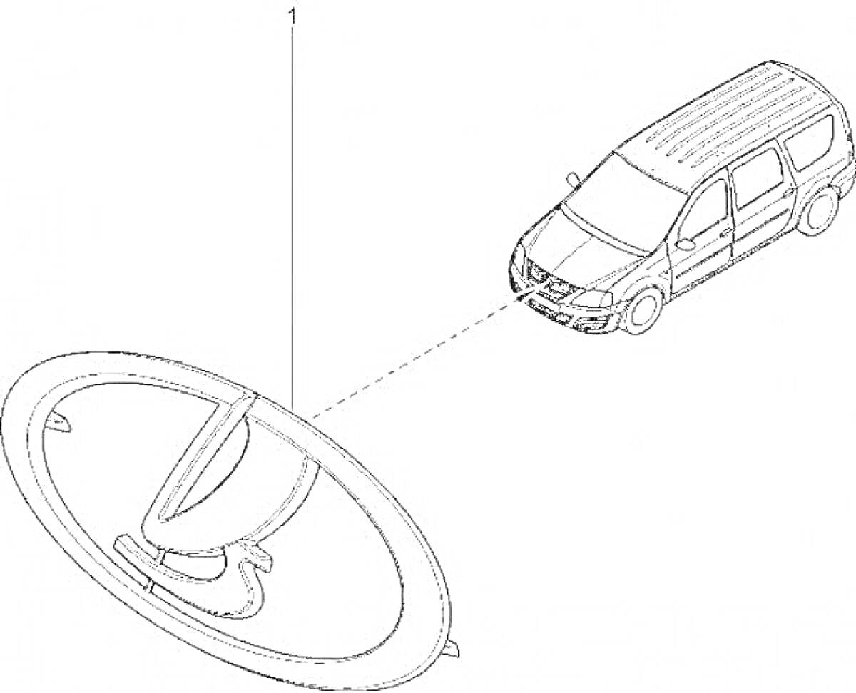 Раскраска Логотип Lada и автомобиль Lada Largus, вид сбоку с элементами кузова