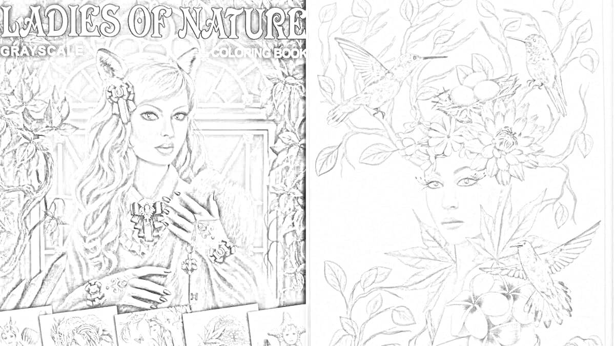Ladies of Nature: Дама с цветочной короной и птицами