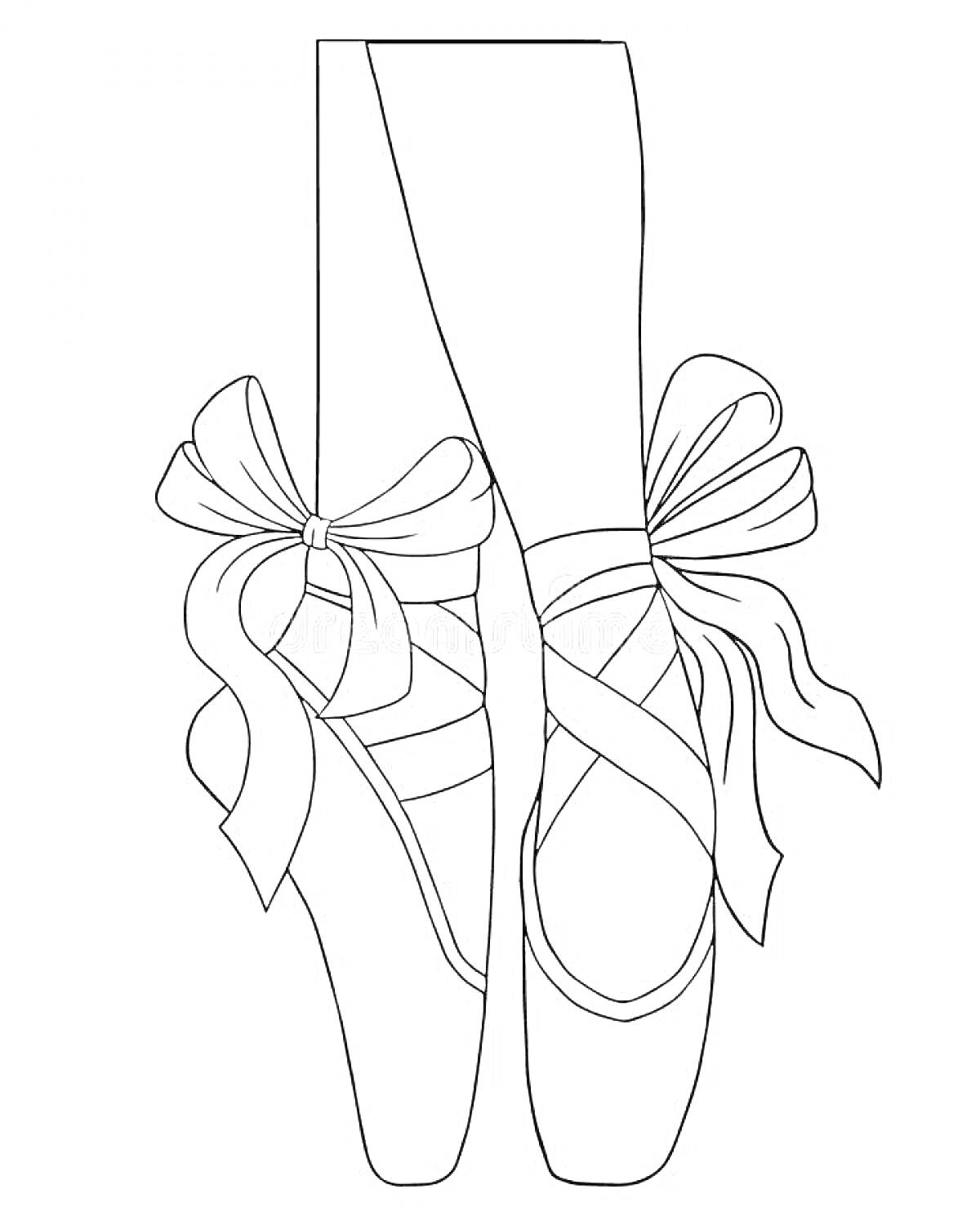 На раскраске изображено: Пуанты, Балет, Ноги, Обувь
