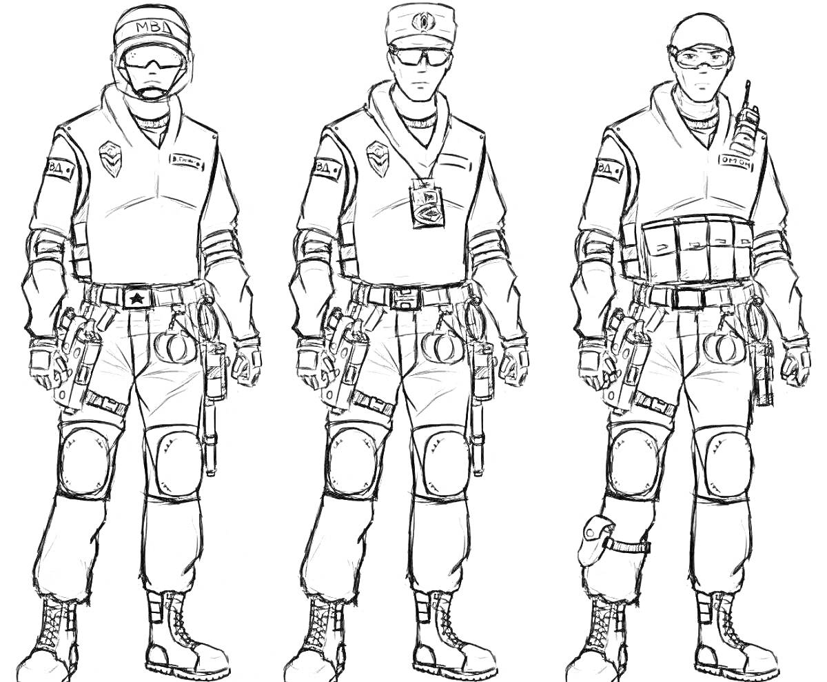 На раскраске изображено: ОМОН, Спецназ, Оружие, Экипировка, Шлемы, Униформа, Военные, Спецоперация