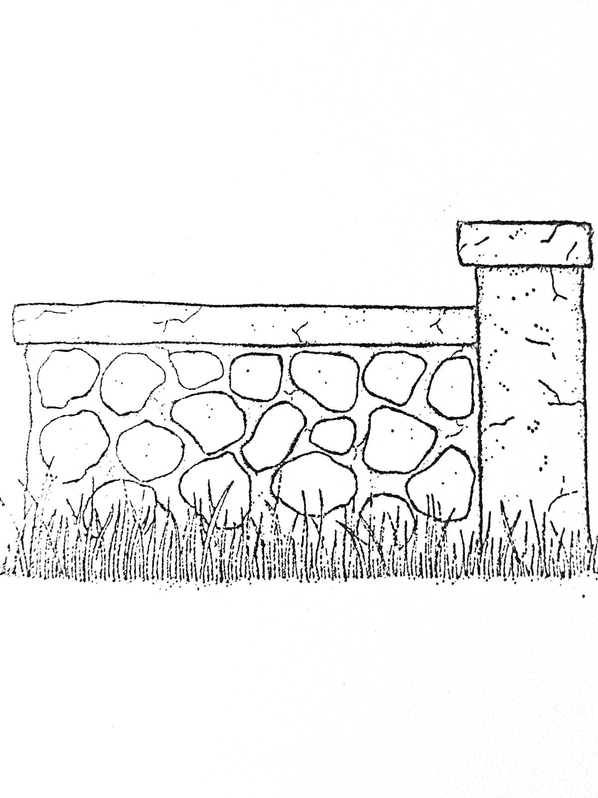 На раскраске изображено: Каменная стена, Трава, Камни, Стенка