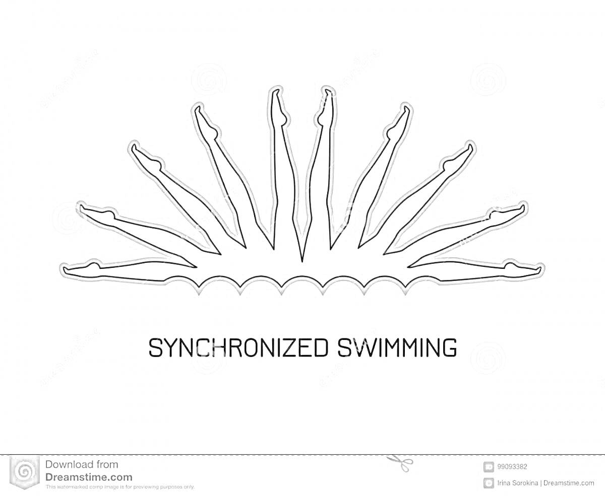 На раскраске изображено: Синхронное плавание, Вода, Команда, Спорт, Хореография, Бассейн