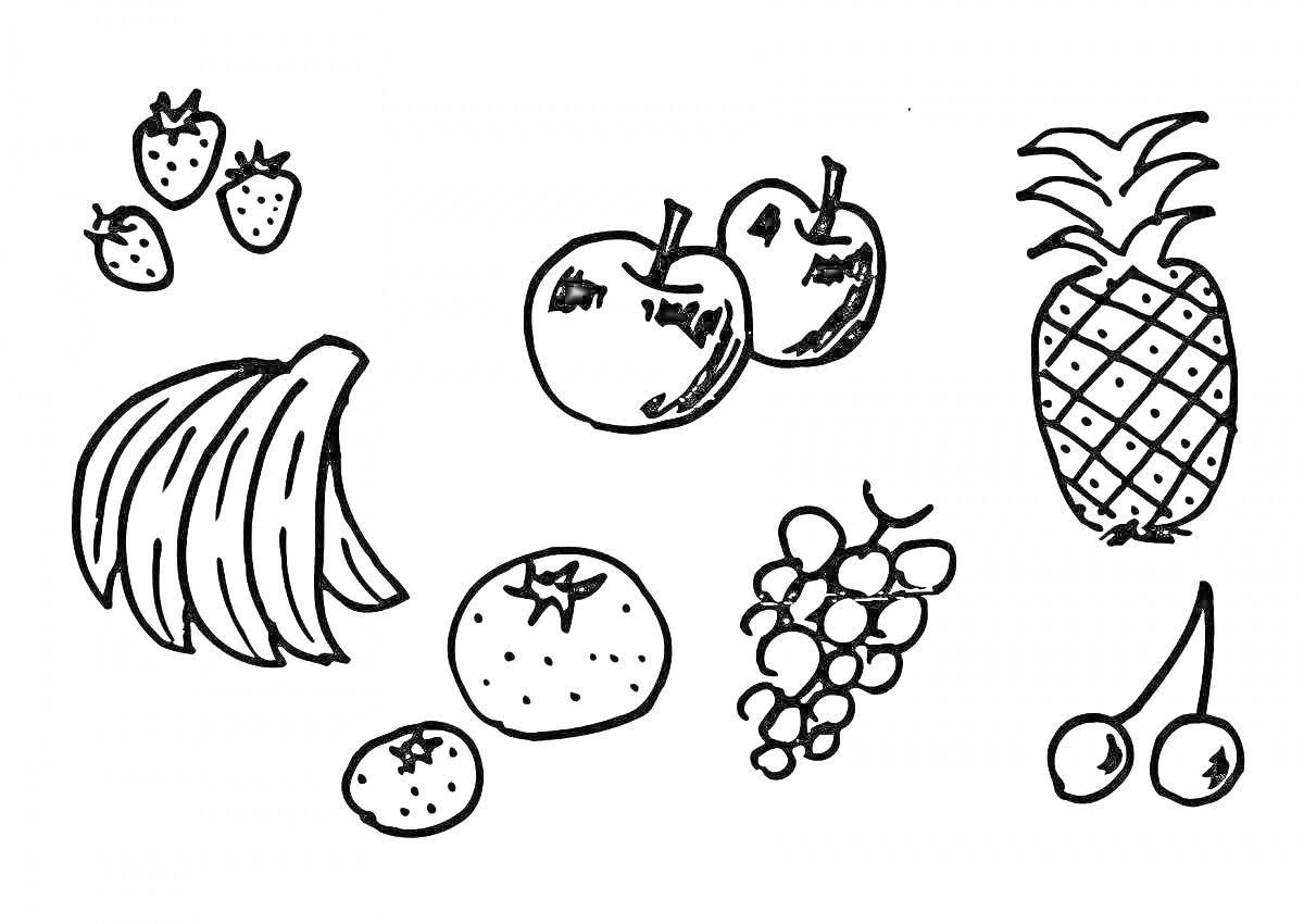 На раскраске изображено: Фрукты, Овощи, Питание, Здоровая еда, Искусство