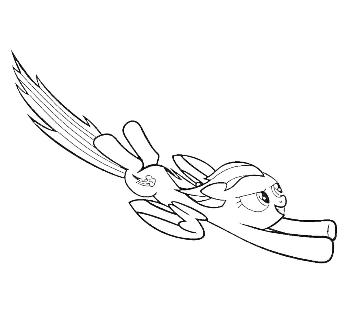 Раскраска Летающая пони с крыльями и активной гривой