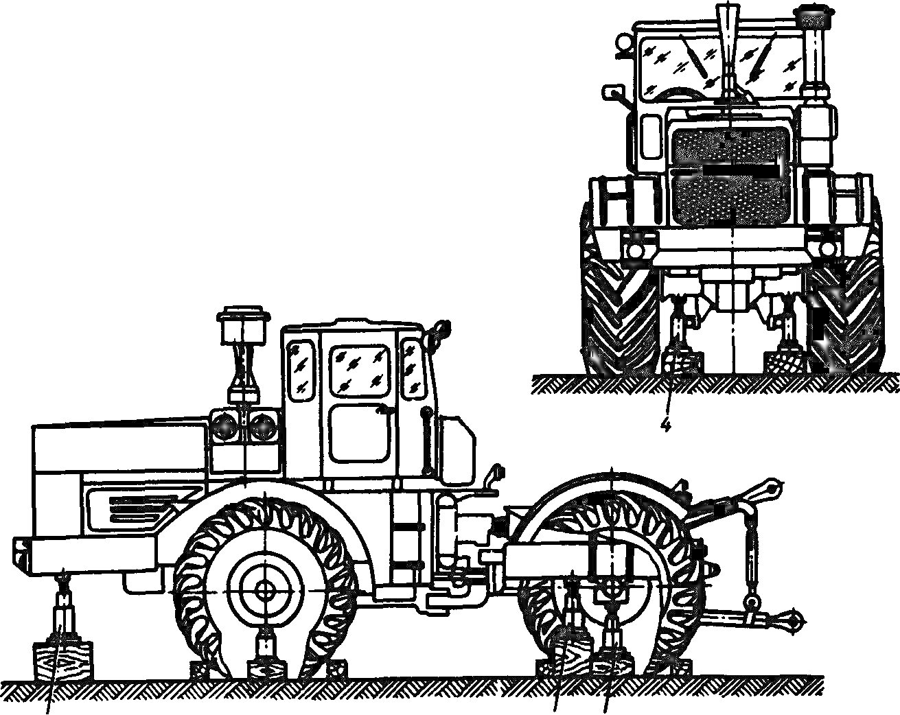 Раскраска Трактор К-700, вид сбоку и спереди, с деталями ходовой части и кабины
